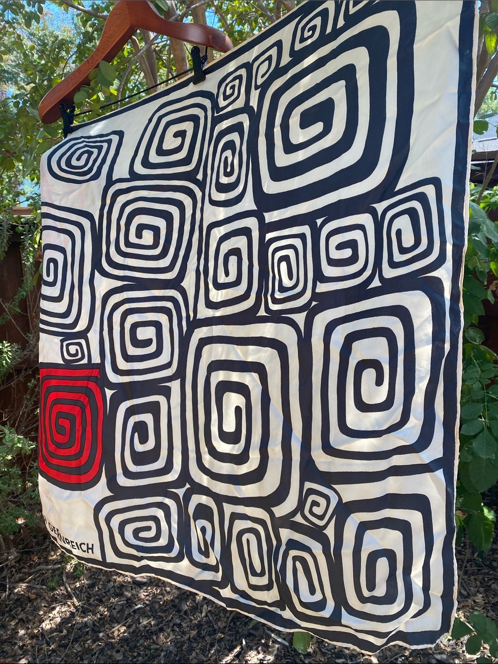 Rudi Gernreich Vintage 1960s Square Silk Scarf in Mod Design White, Black & Red